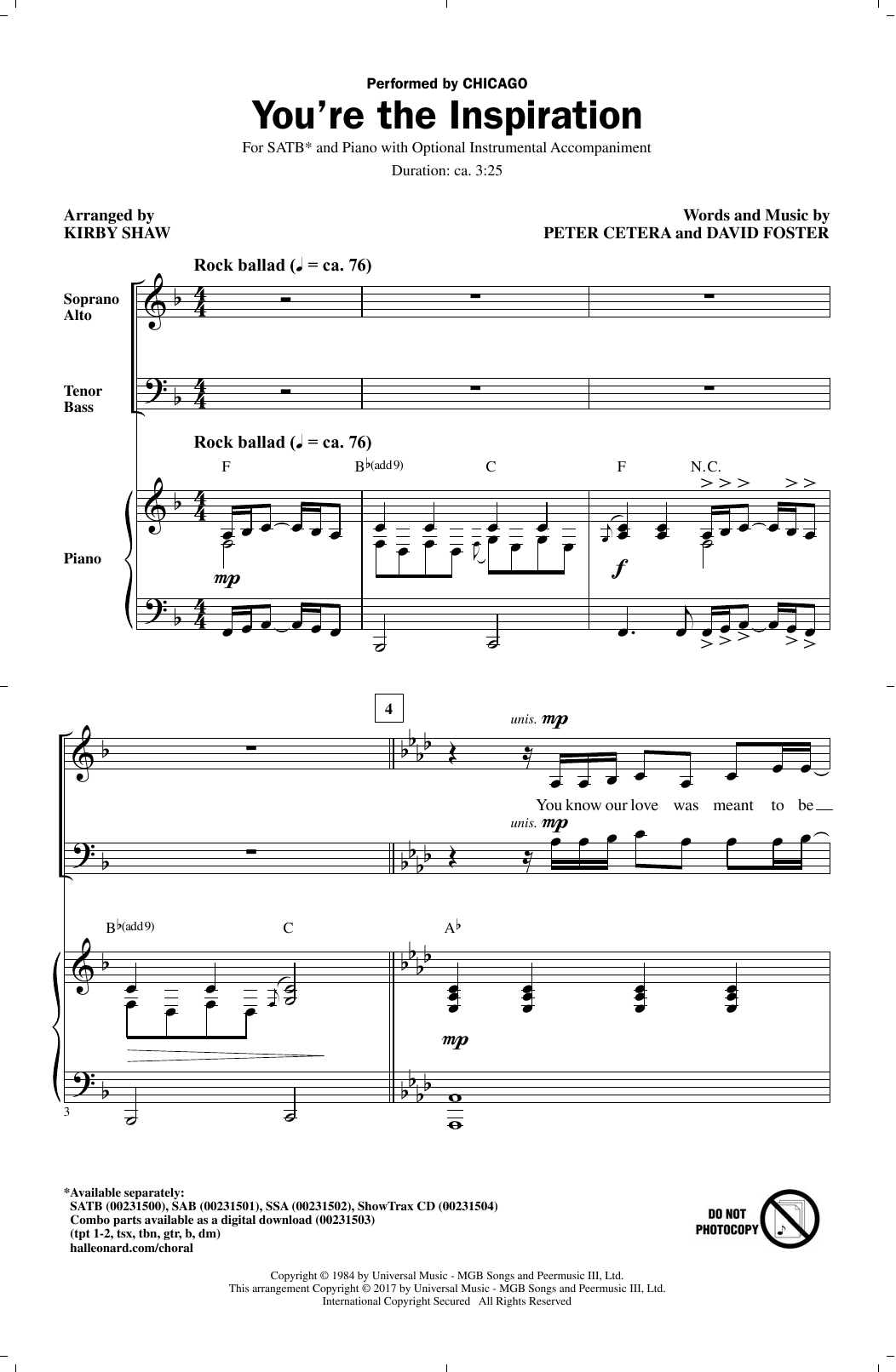 Produktgalerie: Seite 1 von 1 You're The Inspiration (arr. Kirby Shaw), Chicago, Chor