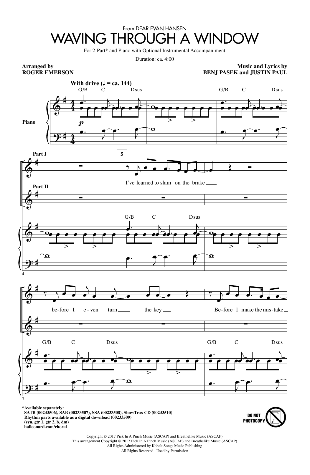 Product picture to: Waving Through A Window (arr. Roger Emerson)