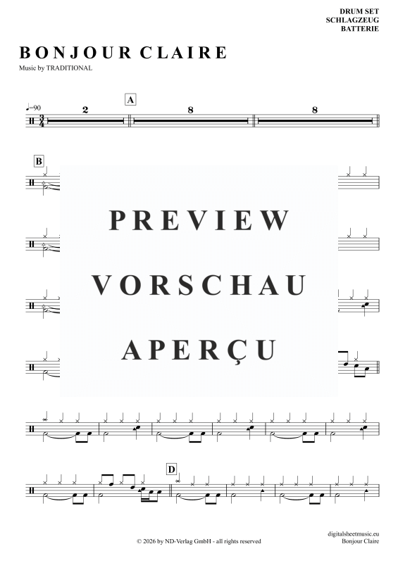 Product gallery: Page 2 of 3 Bonjour Claire, Traditional, (Drums)