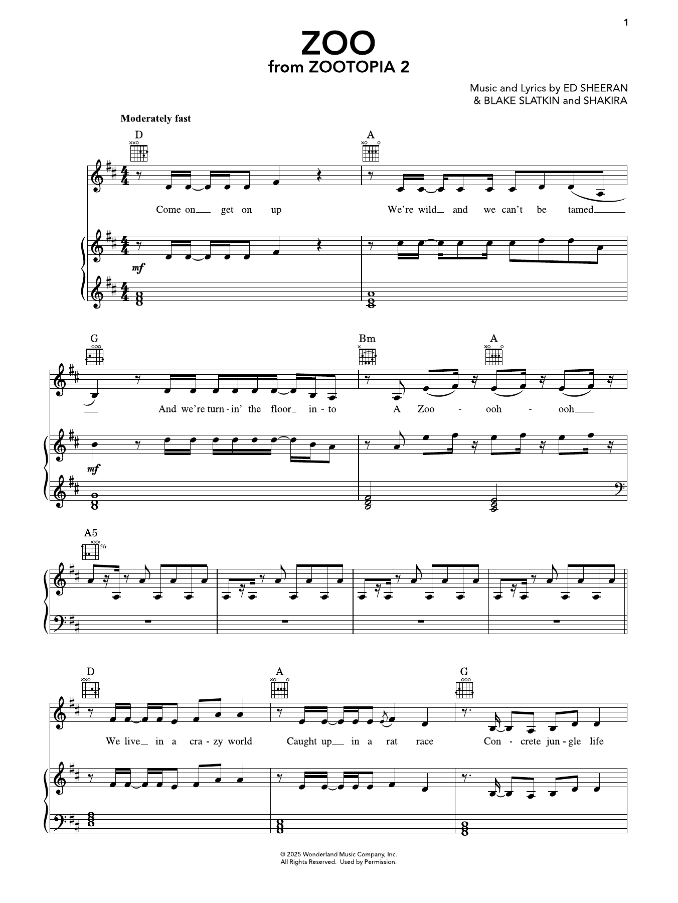 Produktgalerie: Seite 1 von 1 Zoo (from Zootopia 2), Shakira, Gesang, Gitarre, Klavier