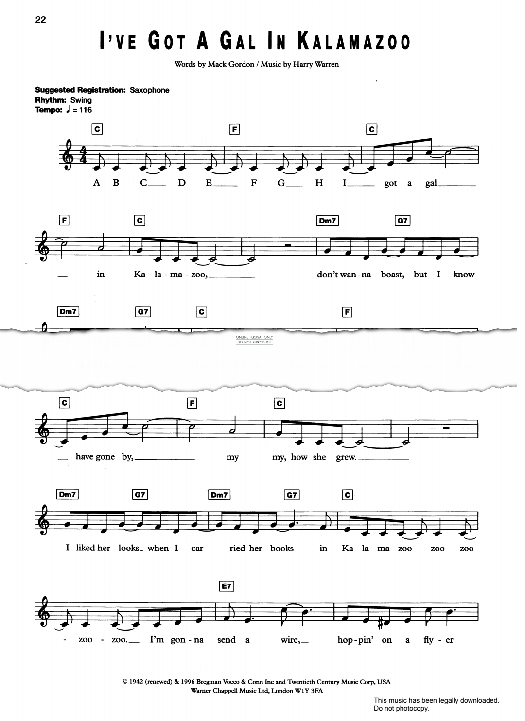 Product gallery: Page 1 of 1 I've Got A Gal In Kalamazoo, Harry Warren