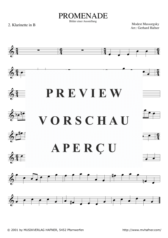 Product gallery: Page 8 of 11 Promenade aus ´Bilder einer Ausstellung´, , (Clarinet Quintet)