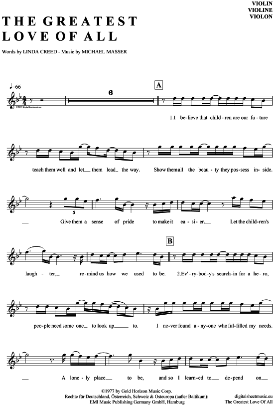 Product gallery: Page 1 of 4 The Greatest Love Of All , Houston, Whitney, (violin)