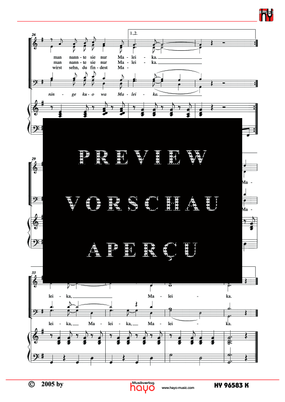 gallery: Malaika, , (Gemischter Chor und Klavier - Klavierpartitur)