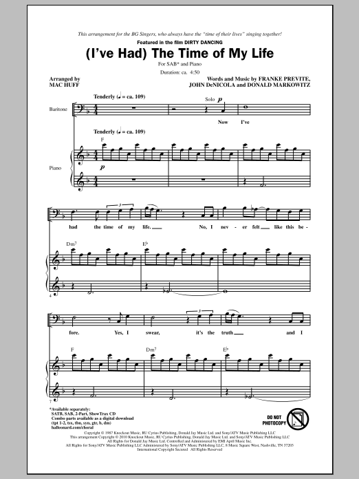 Product gallery: Page 1 of 1 (I've Had) The Time Of My Life (arr. Mac Huff), Bill Medley & Jennifer Warnes