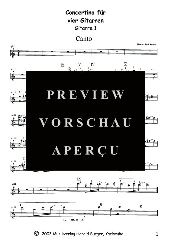 Produktgalerie: Seite 2 von 5 Concertino für 4 Gitarren, , Quartett Gitarre - Gitarre 1