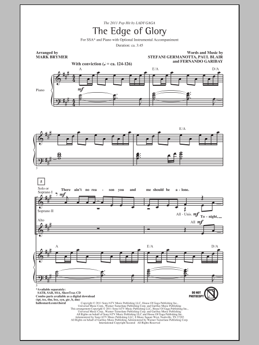 Produktgalerie: Seite 1 von 1 The Edge Of Glory, Mark Brymer, Chor