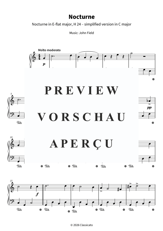 Produktgalerie: Seite 5 von 6 Nocturne - Nocturne in E-flat major, H 24 - simplified version in C major, , Klavier Solo