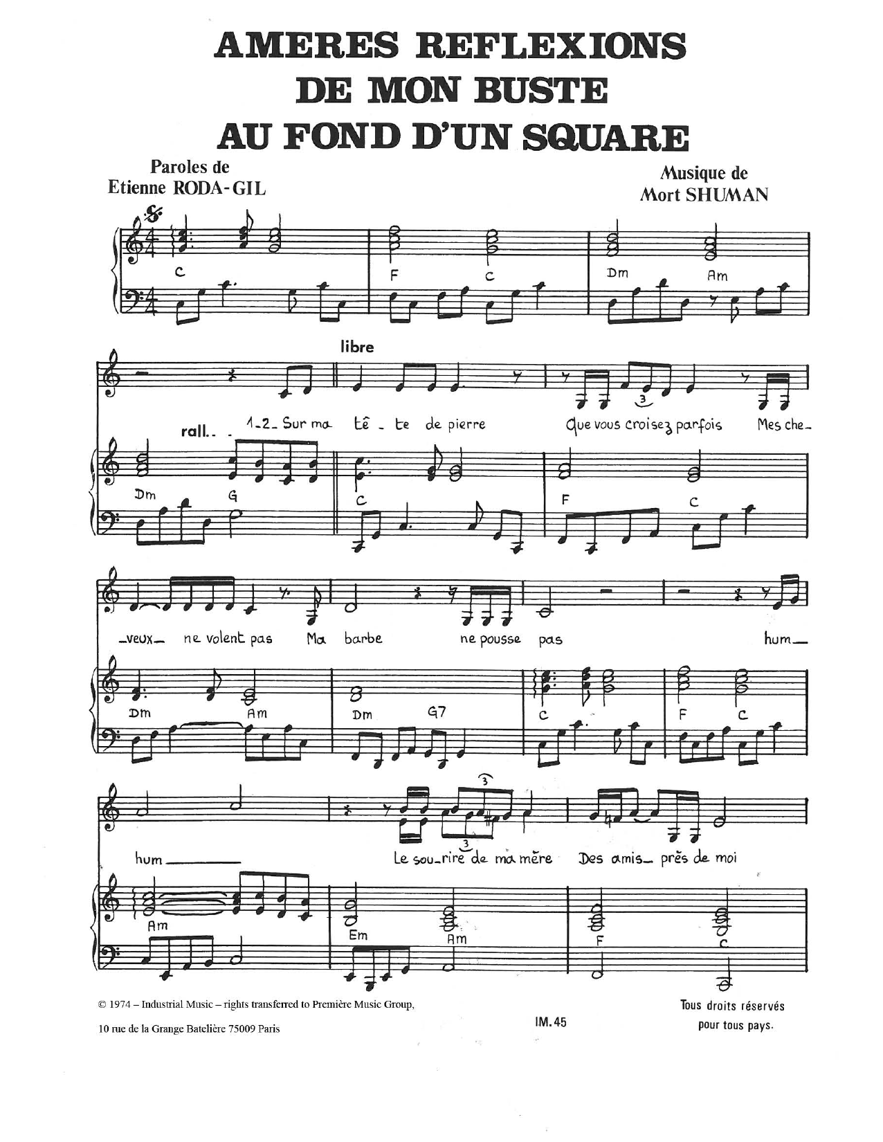 Product gallery: Page 1 of 1 Ameres Reflexions De Mon Buste Au Fond D'un Square, Mort Shuman