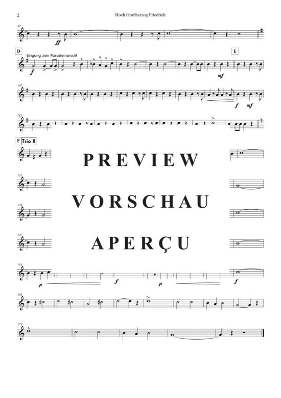 Produktgalerie: Seite 19 von 21 Hoch! Großherzog Friedrich , Blasorchester Fatamo, (Blechbläser Quintett - flexible Besetzung + Schlagzeug)