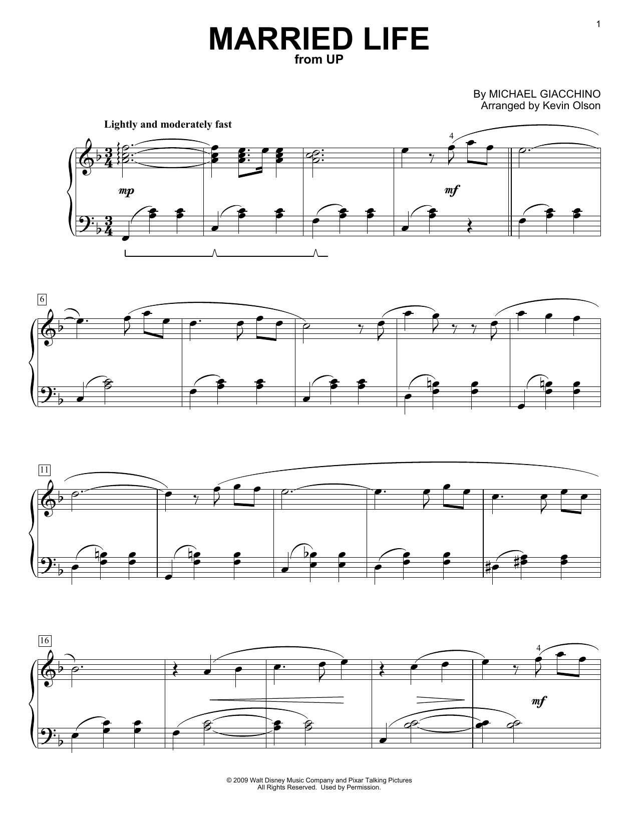 Product picture to: Married Life (from Up) (arr. Kevin Olson)