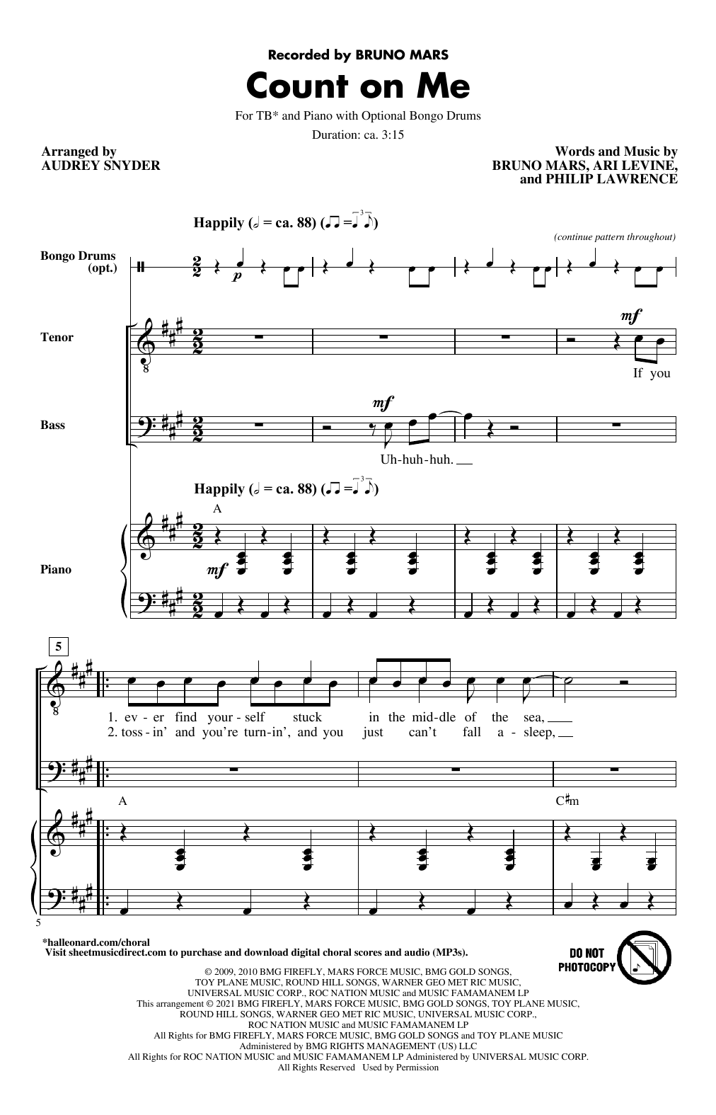 Produktgalerie: Seite 1 von 1 Count On Me (arr. Audrey Snyder), Bruno Mars, Chor