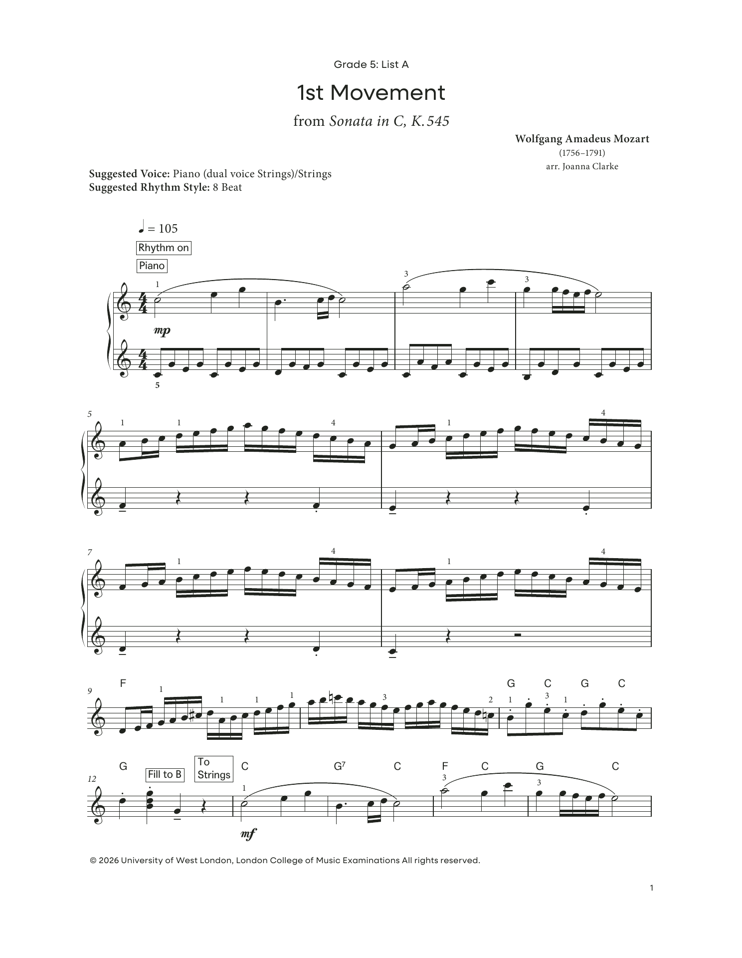 Produktgalerie: Seite 1 von 1 1st Movement from Sonata in C, K.545 (from LCME Electronic Keyboard Grade 5 List A), Wolfgang Amadeus Mozart, Klavier