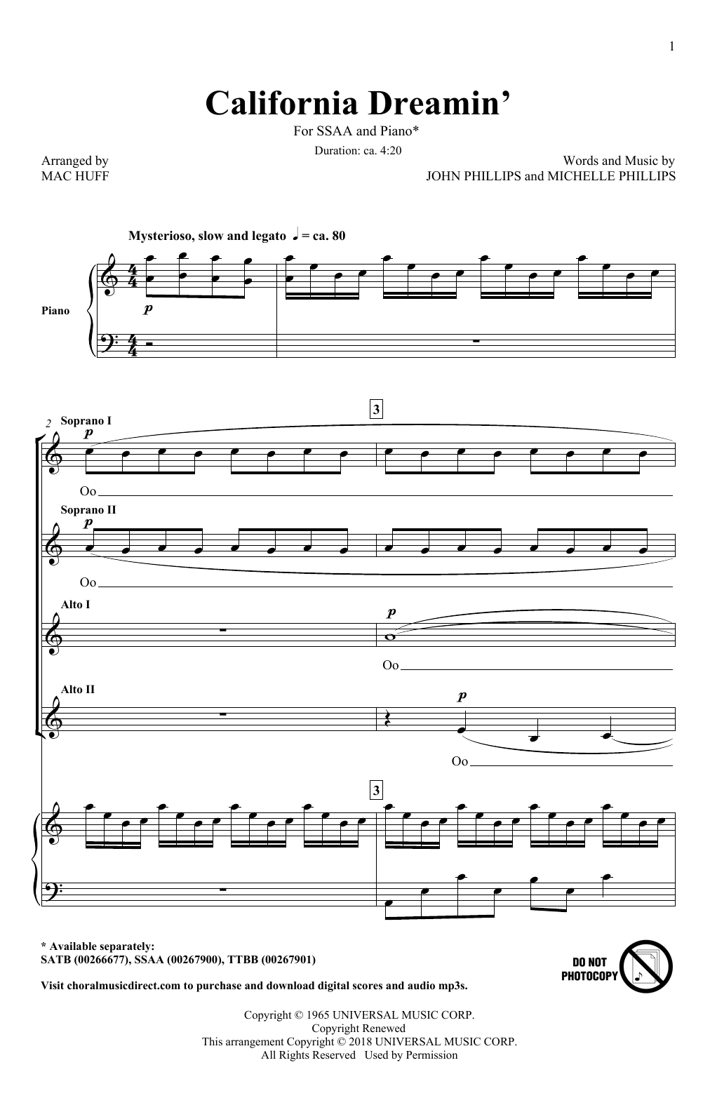 Produktgalerie: Seite 1 von 1 California Dreamin' (arr. Mac Huff), The Mamas & The Papas, Chor