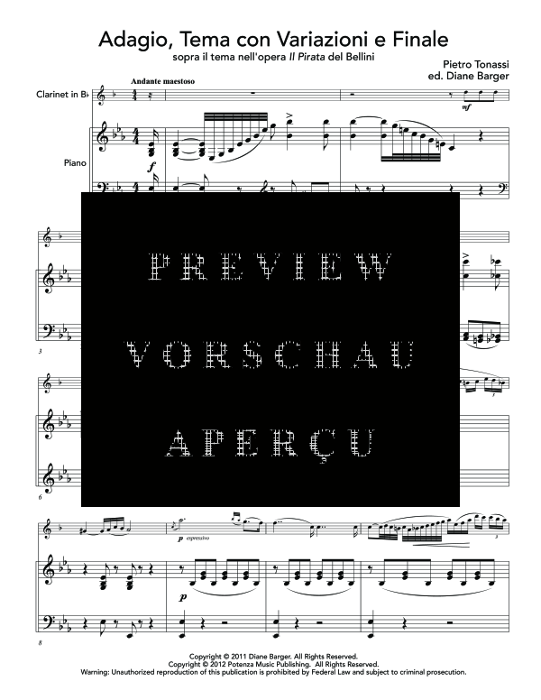 Product gallery: Page 5 of 11 Adagio, Tema con Variazioni e Finale sopra il tema nell´opera Il Pirata del Bellini, , (clarinet in Bb and piano)