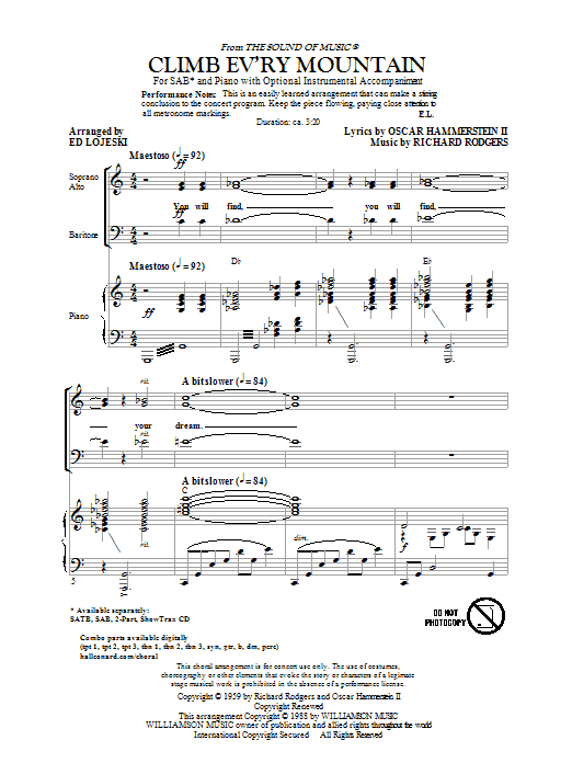 Product picture to: Climb Ev'ry Mountain (from The Sound Of Music) (arr. Ed Lojeski)
