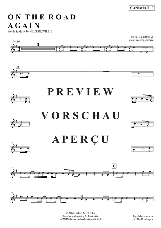 Product gallery: Page 13 of 19 On The Road Again , Nelson, Willie, (clarinet trio + piano)