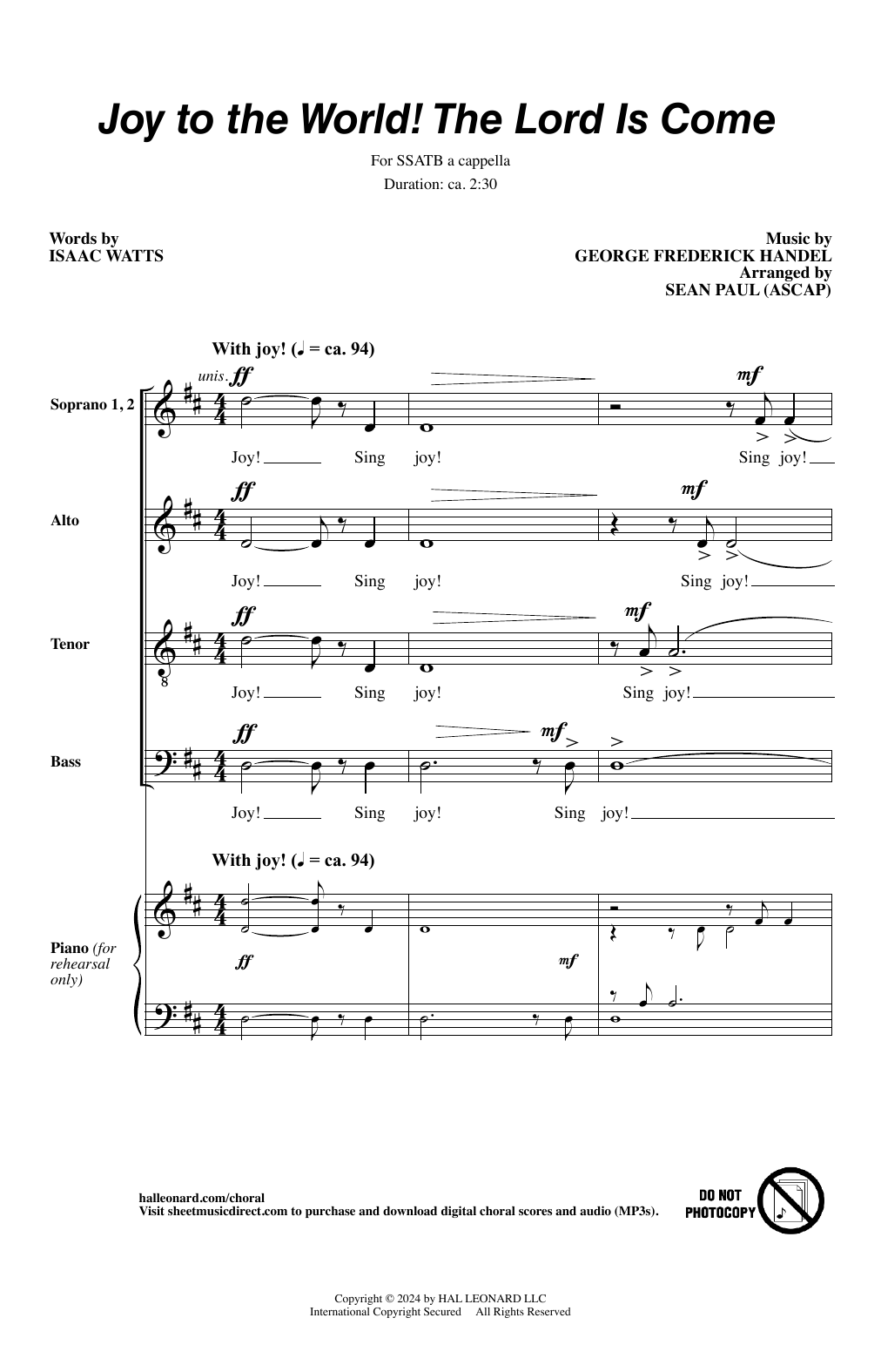 Produktbild zu: Joy To The World! The Lord Is Come (arr. Sean Paul)