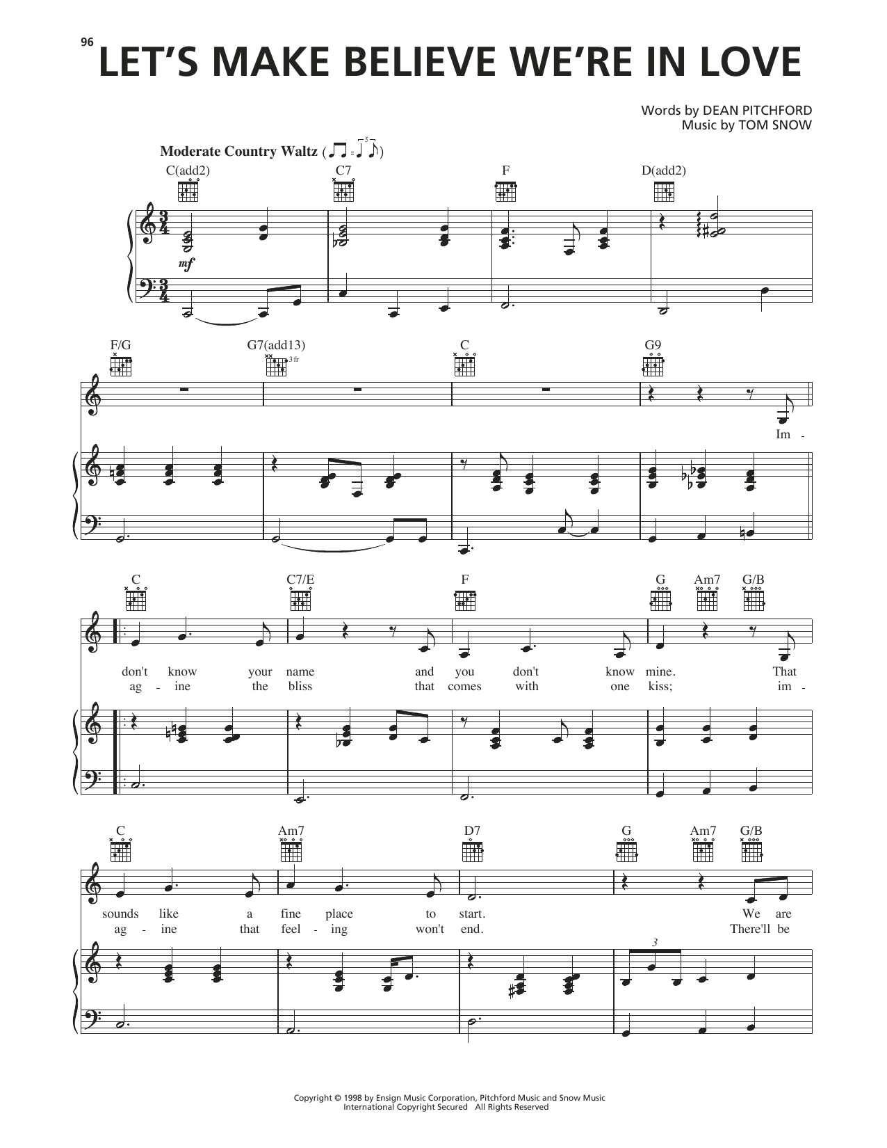 Produktgalerie: Seite 1 von 1 Let's Make Believe We're In Love (from Footloose), Dean Pitchford, Gesang, Gitarre, Klavier
