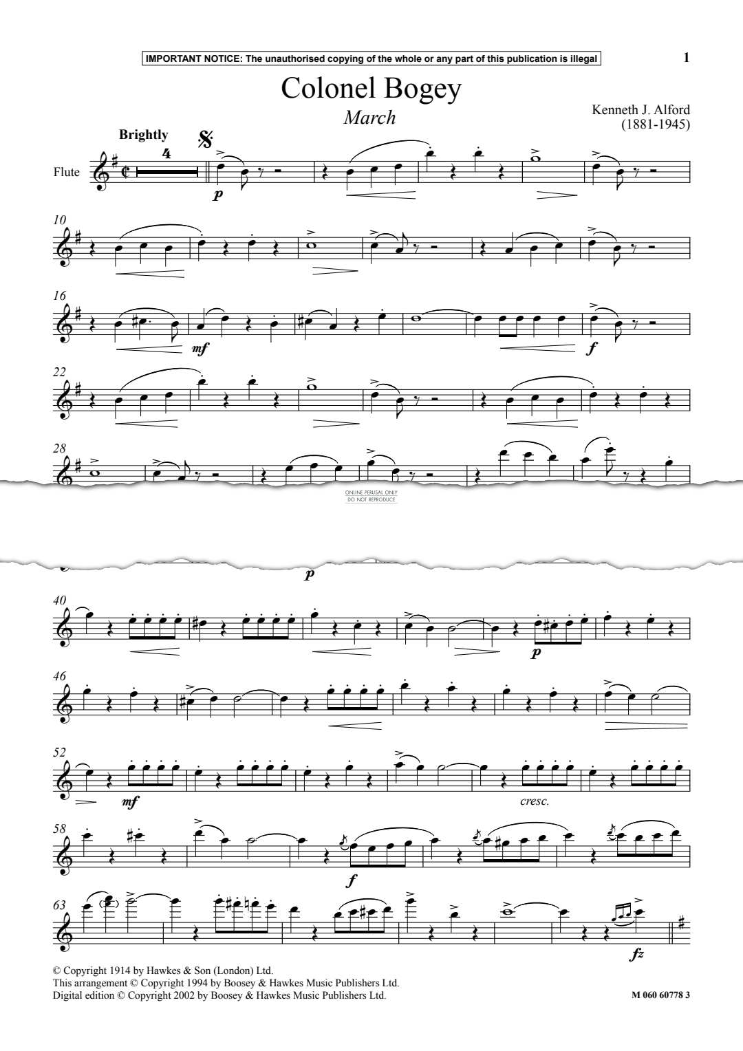 Produktgalerie: Seite 1 von 1 Colonel Bogey, Kenneth J. Alford, Flöte