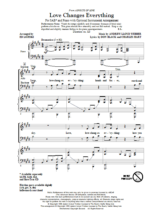 Produktbild zu: Love Changes Everything (from Aspects Of Love) (arr. Ed Lojeski)
