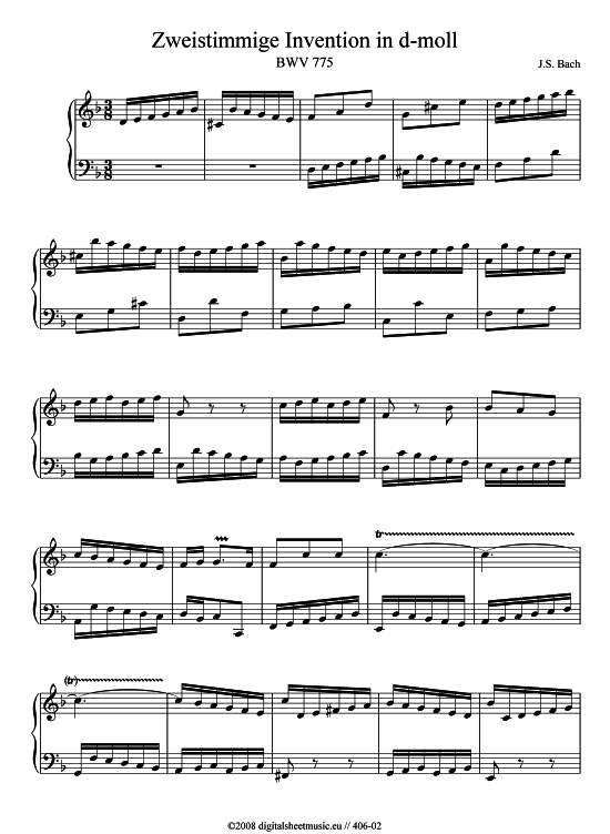 Product picture to: Zweistimmige Invention in d-Moll BWV 775 J.S. Bach (1685-1750)