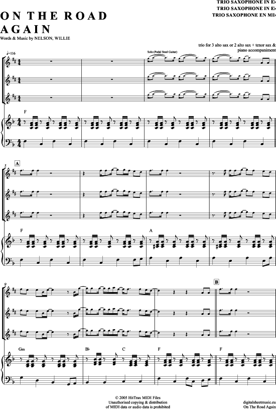 Product picture to: On The Road Again (Saxophon Trio AAA(T) Willie Nelson