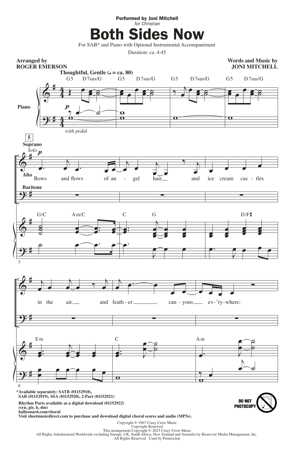 Product picture to: Both Sides Now (arr. Roger Emerson)