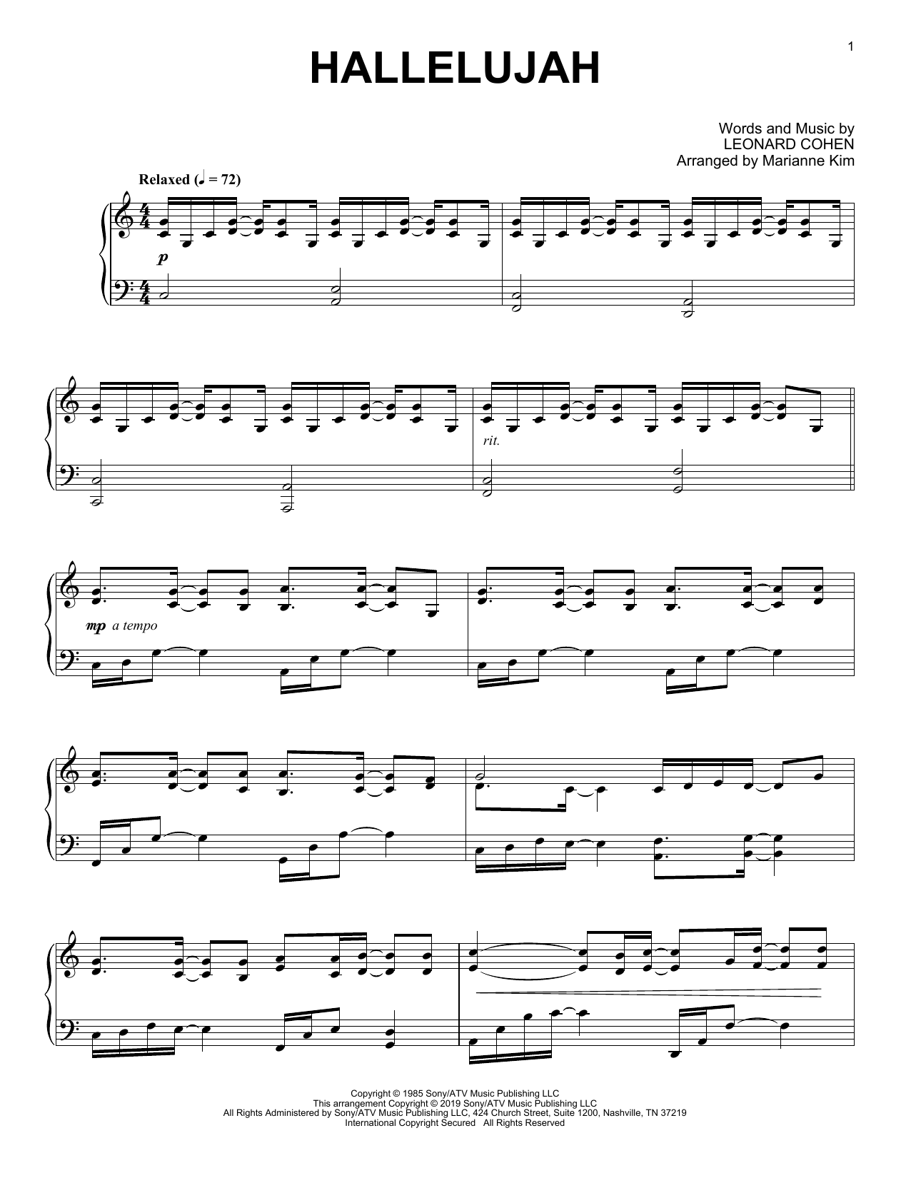 Product gallery: Page 1 of 1 Hallelujah (arr. Marianne Kim), Leonard Cohen