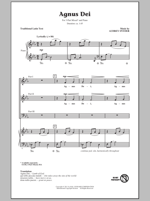 Produktgalerie: Seite 1 von 1 Agnus Dei, Audrey Snyder, Chor