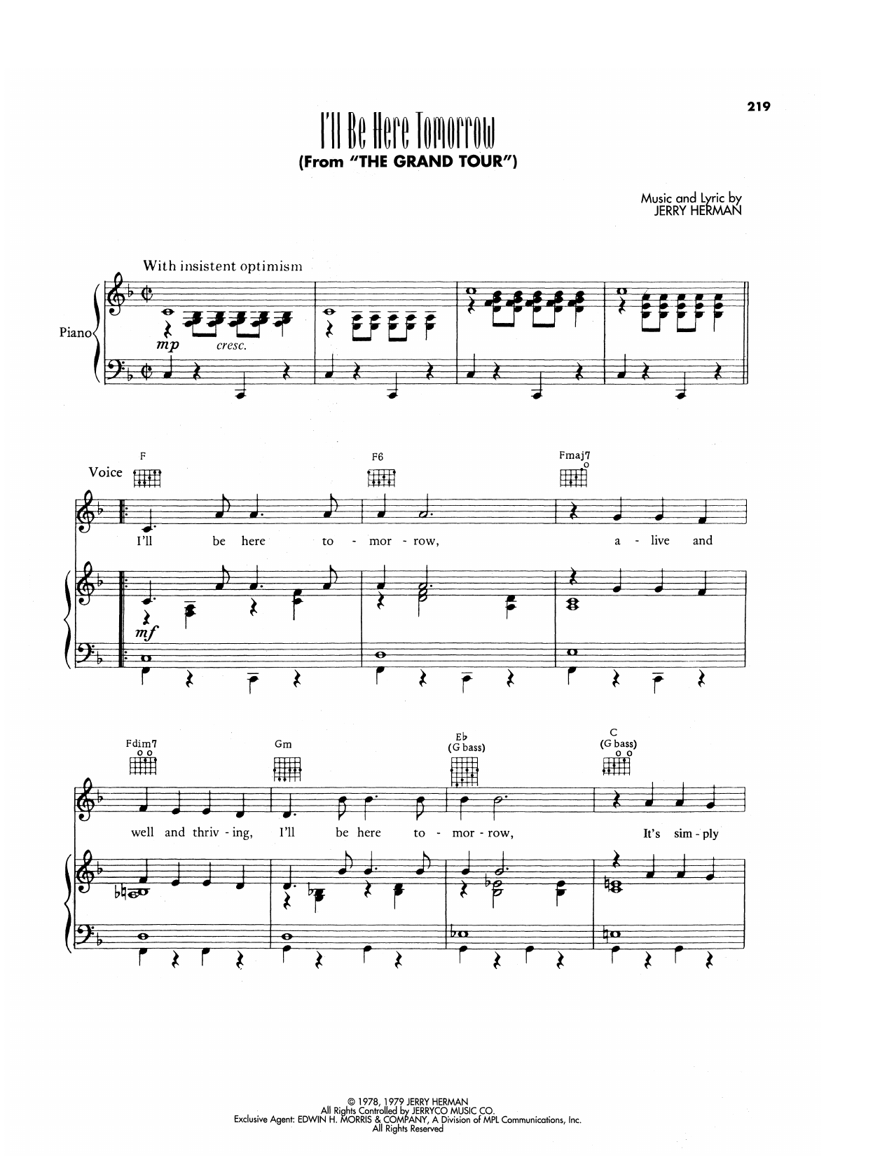 Produktgalerie: Seite 1 von 1 I'll Be Here Tomorrow (from The Grand Tour), Jerry Herman, Gesang, Gitarre, Klavier