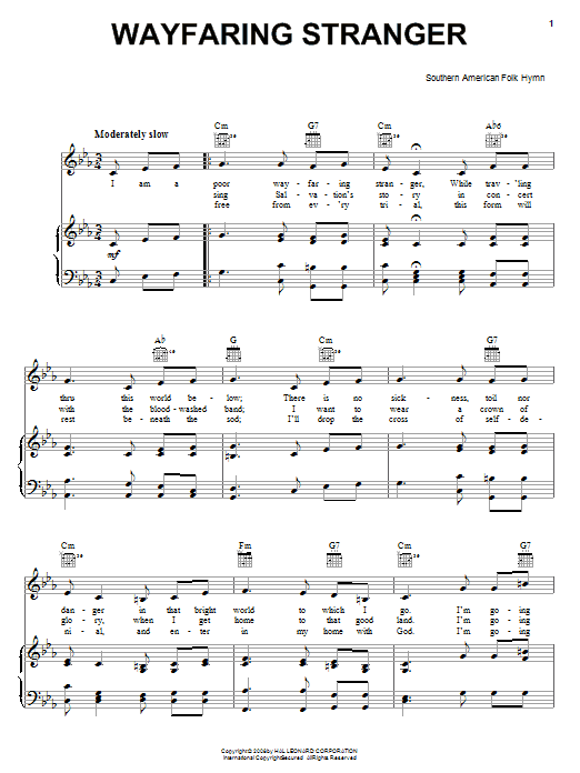 Produktgalerie: Seite 1 von 1 Wayfaring Stranger, Southern American Folk Hymn, Gesang, Gitarre, Klavier