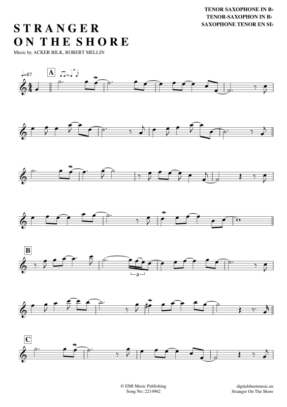 Product gallery: Page 1 of 3 Stranger On The Shore , Bilk, Acker, Tenor Saxophone