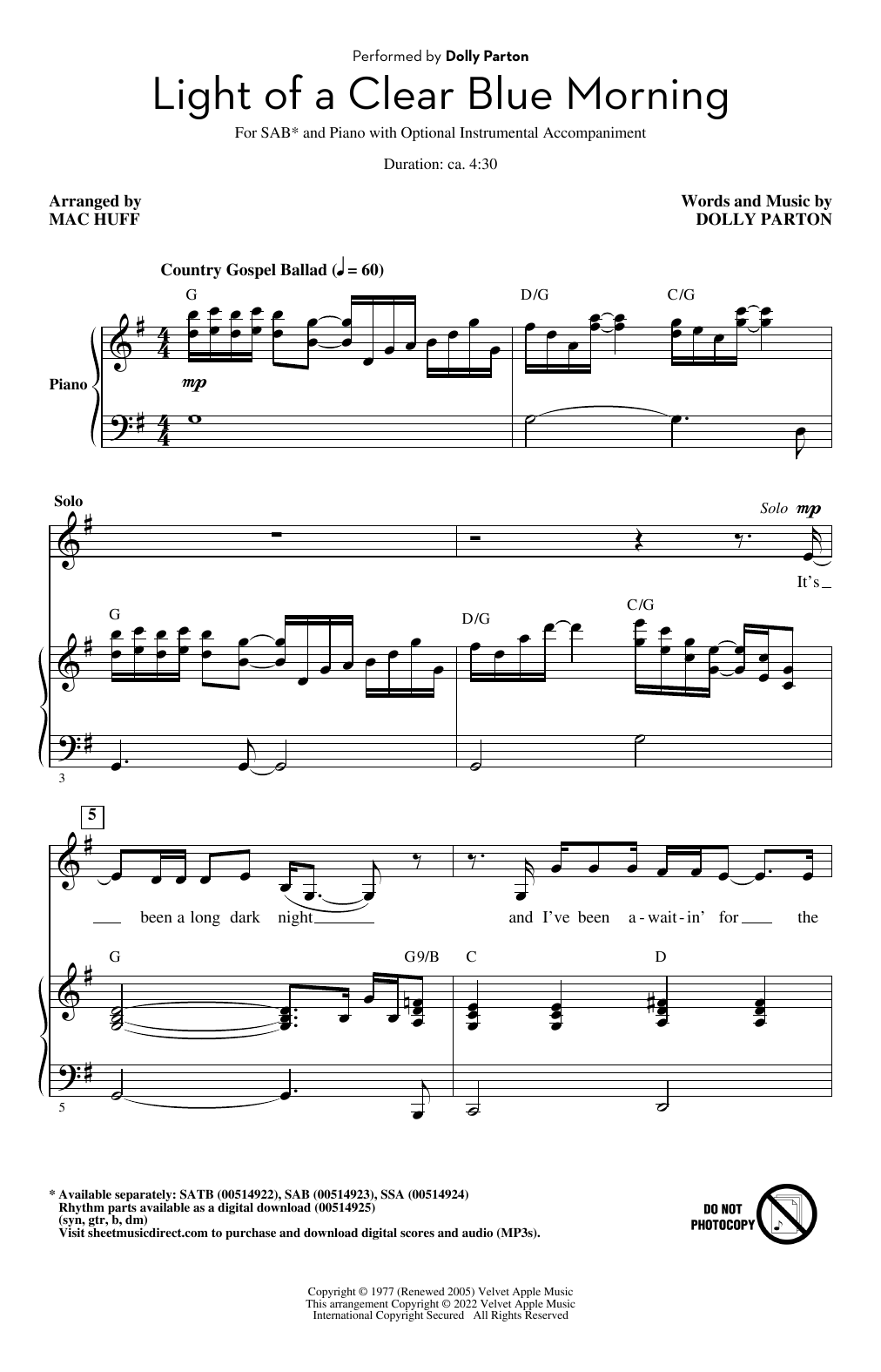 Produktbild zu: Light Of A Clear Blue Morning (arr. Mac Huff)