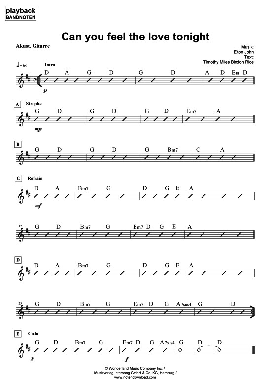 Product picture to: Can you feel the love tonight - Akust. GitarreElton John