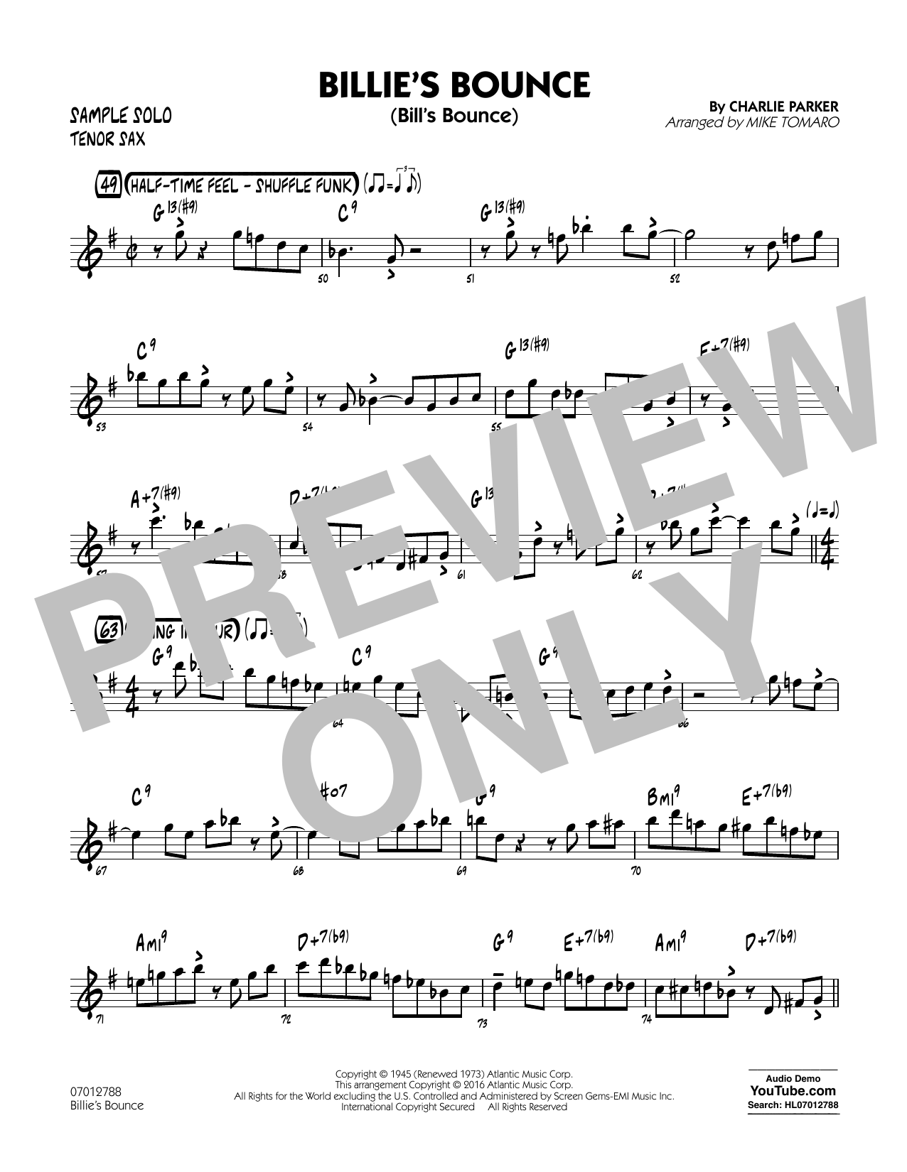 Produktgalerie: Seite 1 von 1 Billie's Bounce - Tenor Sax Sample Solo, 