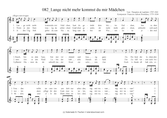 Product picture to: Lange nicht mehr kommst du mir Mädchen ohne Angabe/ Theaulon de Lambert, 1787-1841 Francois-Adrien Boieldieu,  1775-1834