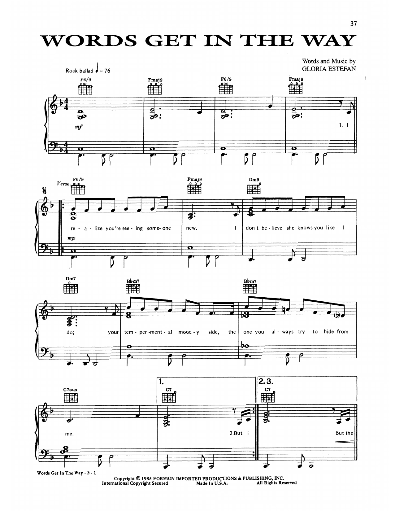 Produktgalerie: Seite 1 von 1 Words Get In The Way, Gloria Estefan, Gesang, Gitarre, Klavier