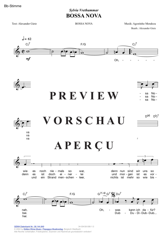 Produktgalerie: Seite 5 von 9 Bossa Nova , Vrethammar, Sylvia, (Melodie-Stimmen in C/B/Es)