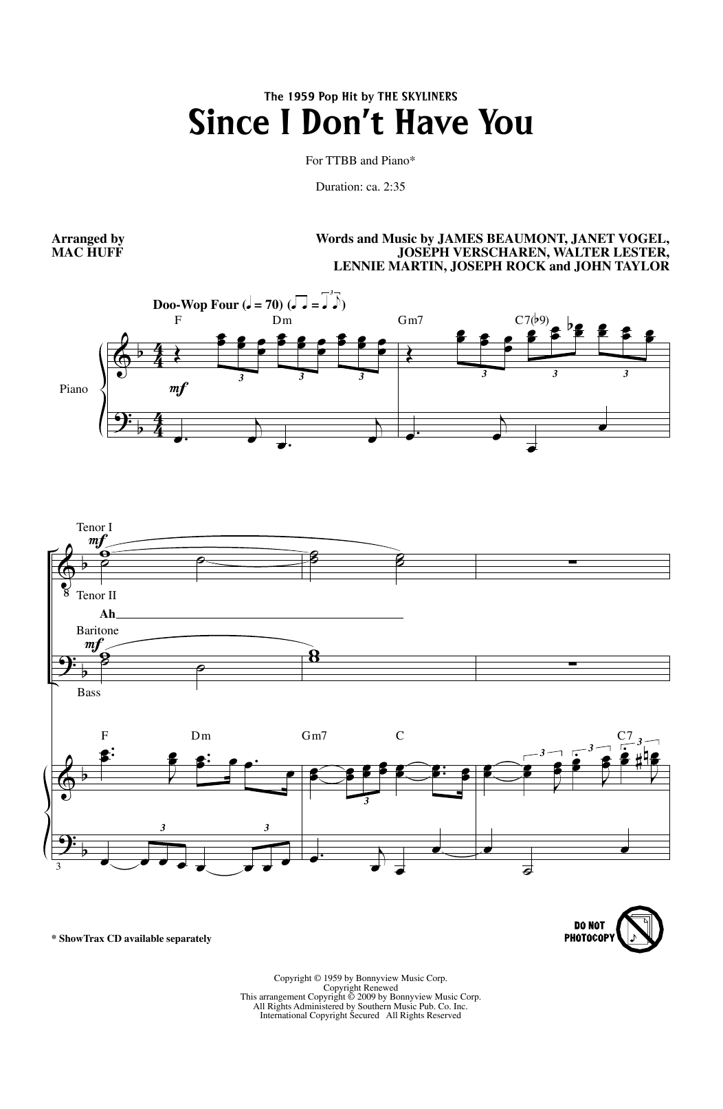 Product picture to: Since I Don't Have You (arr. Mac Huff)