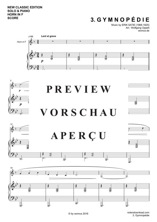 Produktgalerie: Seite 2 von 4 Gymnopedie No. 3 , , (Horn in F + Klavier/Orgel)