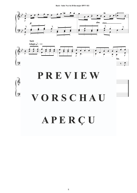 Produktgalerie: Seite 9 von 9 Piano Suite No.4 in B-Dur BWV 821 - Complete Piano Version, , Klavier Solo