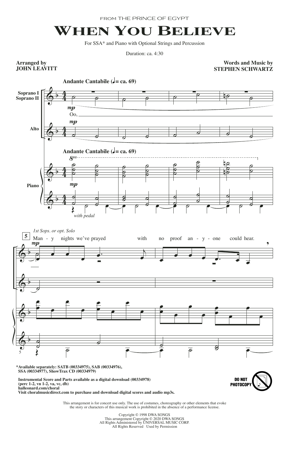 Produktgalerie: Seite 1 von 1 When You Believe (from The Prince Of Egypt) (arr. John Leavitt), Stephen Schwartz, Chor