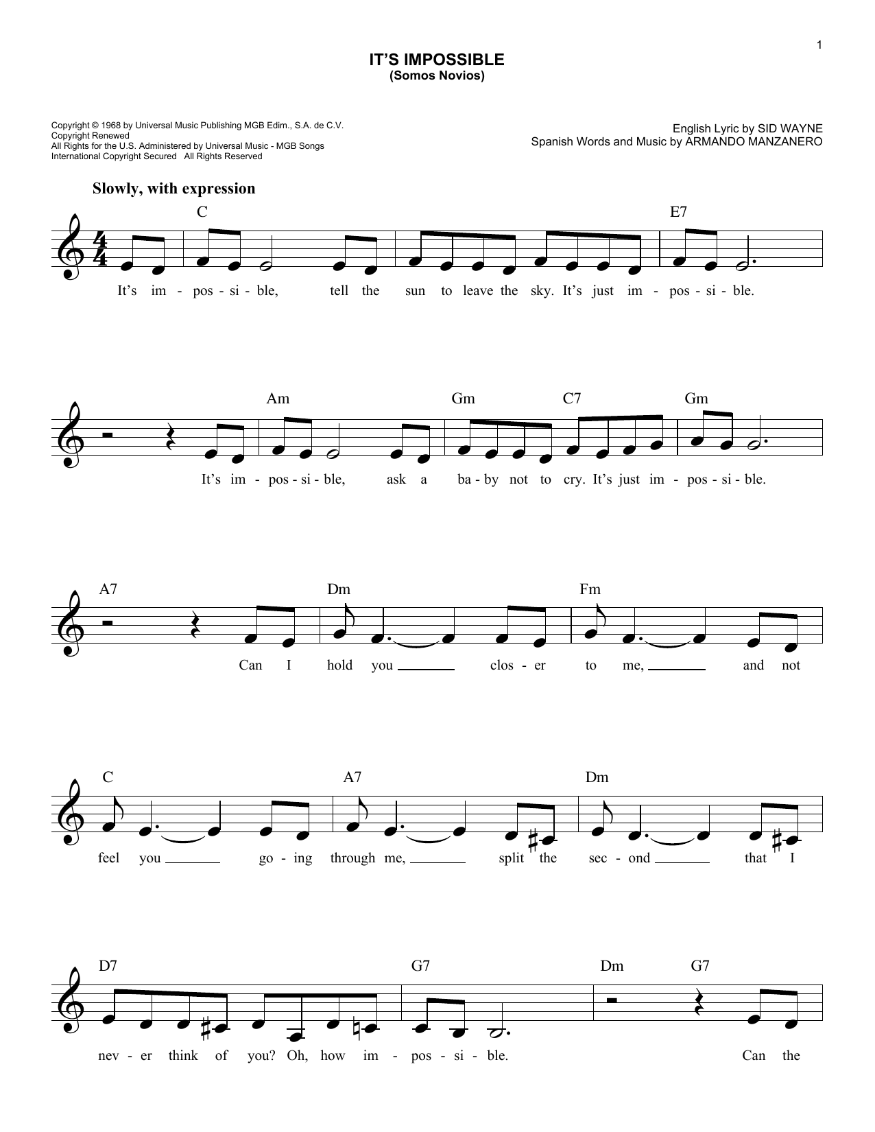 Produktgalerie: Seite 1 von 1 It's Impossible (Somos Novios), Perry Como