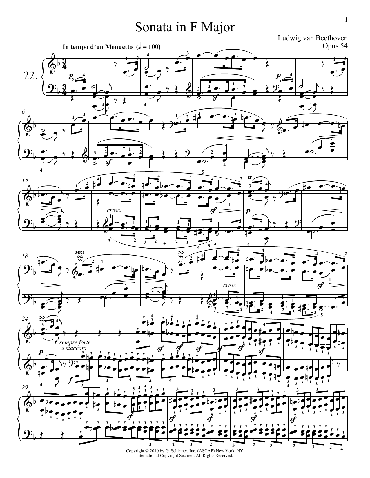 Product picture to: Piano Sonata No. 22 In F Major, Op. 54
