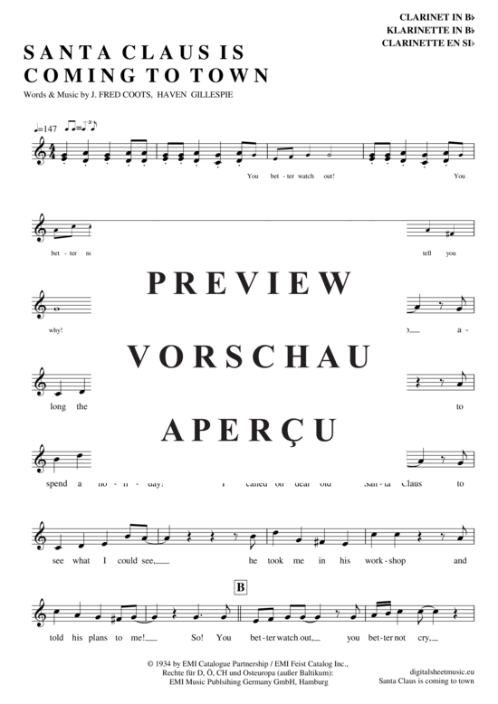 gallery: Santa Claus is coming to town , Como, Perry, Clarinet in B-flat