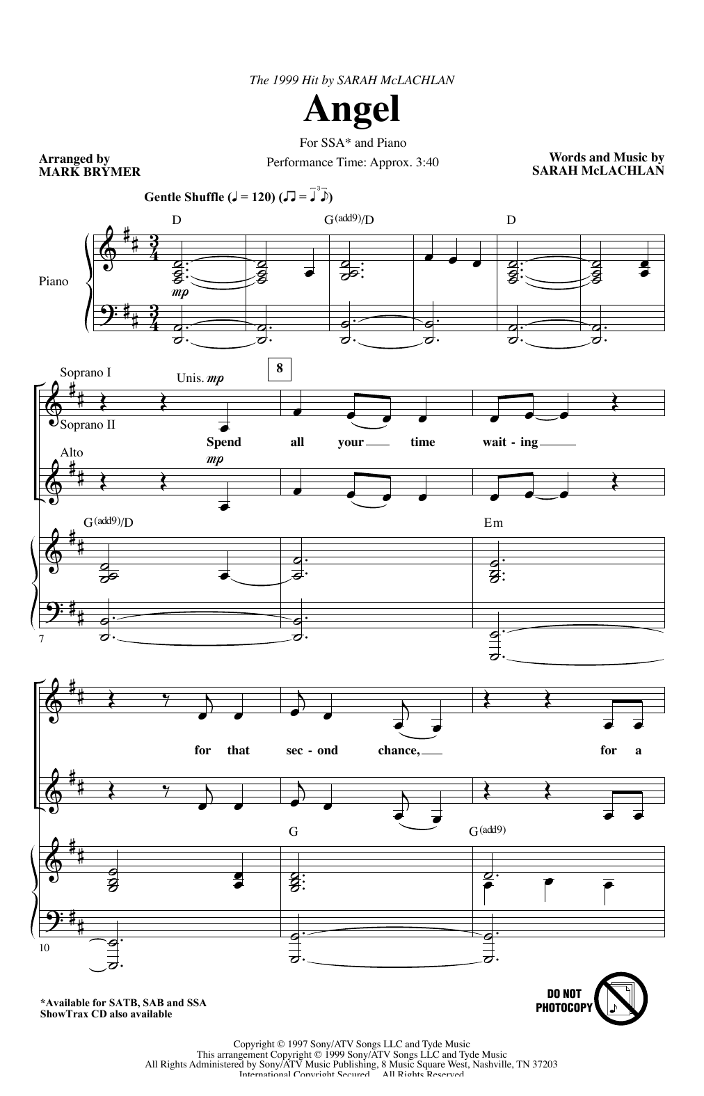 Produktgalerie: Seite 1 von 1 Angel (arr. Mark Brymer), Sarah McLachlan, Chor