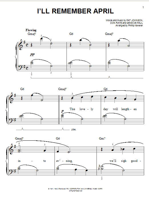 Product picture to: I'll Remember April (arr. Phillip Keveren)