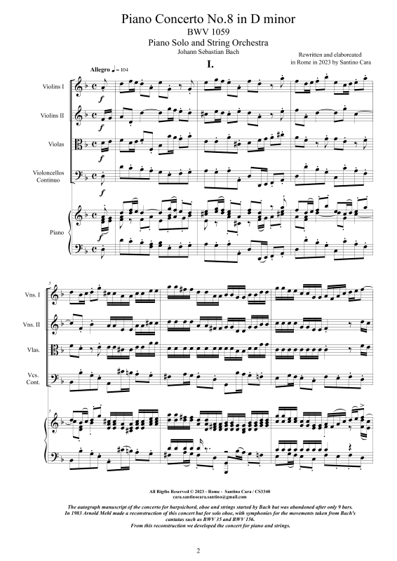 Produktgalerie: Seite 1 von 11 Klavierkonzert Nr. 8 D-Moll BWV 1059, , Klavier Solo und Streichorchester