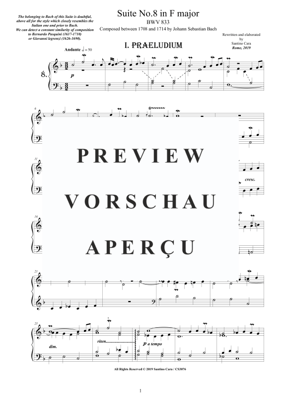 Produktgalerie: Seite 2 von 9 Suite No.8 in F-Dur BWV 833 - Complete Piano Version, , Klavier Solo